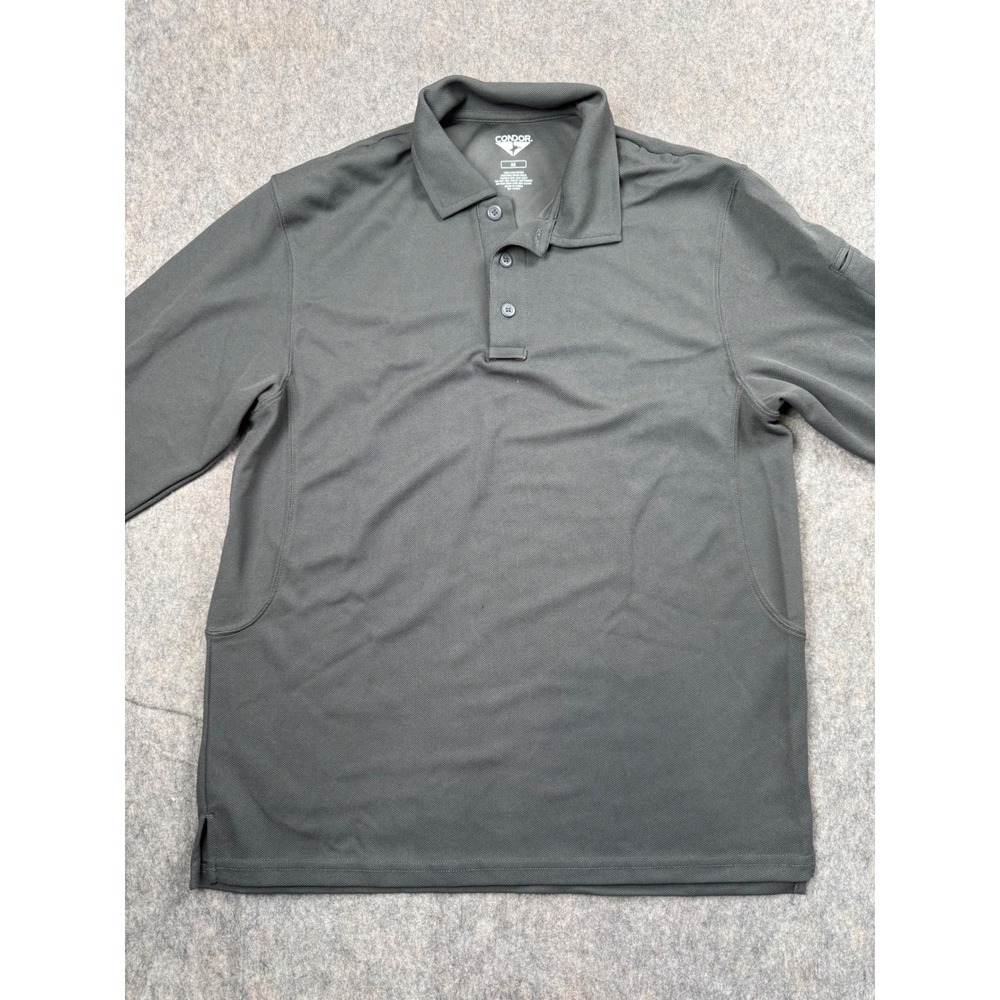 Condor Mens Tactical Long Sleeve‎ Polo Shirt Gray Performance Pique Knit Size M